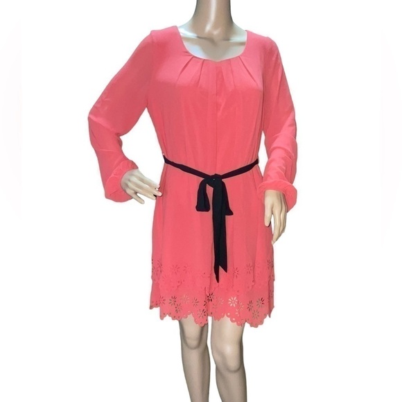 Yacker Ya Silk Blend Belt Cutout Lace Dress. Red/Black Sz M - Picture 1 of 11